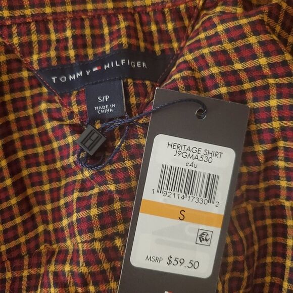 Tommy Hilfiger Plaid Utility Shirt size Small in Red/Yellow/Black - NEW - Picture 9 of 10